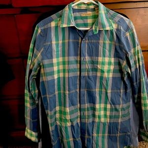Burberry green and blue button down long sleeve